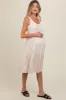 Beige Tiered Sleeveless Maternity Midi Dress sold by Pinkblush