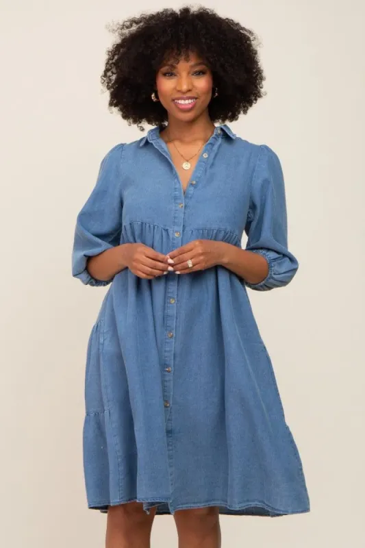 Blue Chambray Button Front Dress sold by Pinkblush