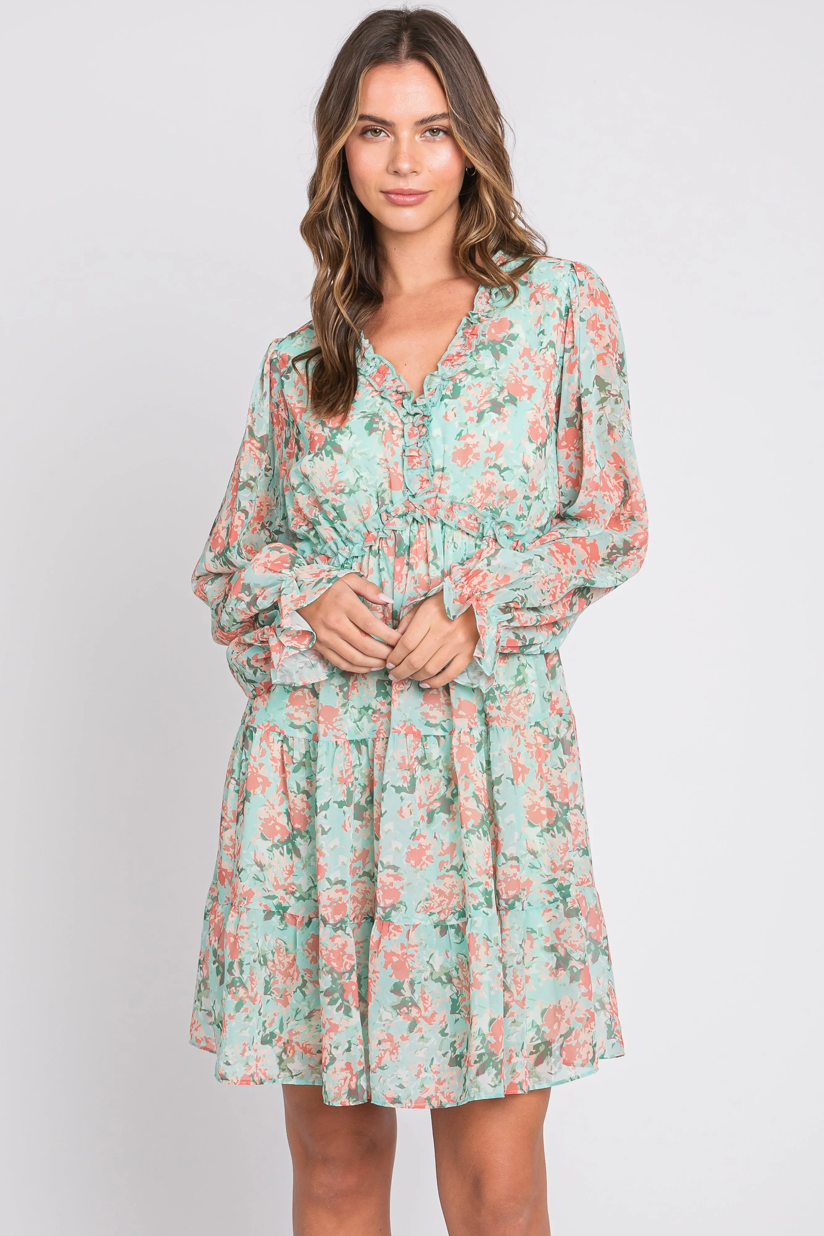 Aqua Floral Ruffle Accent Dress sold by Pinkblush product image thumbnail 2