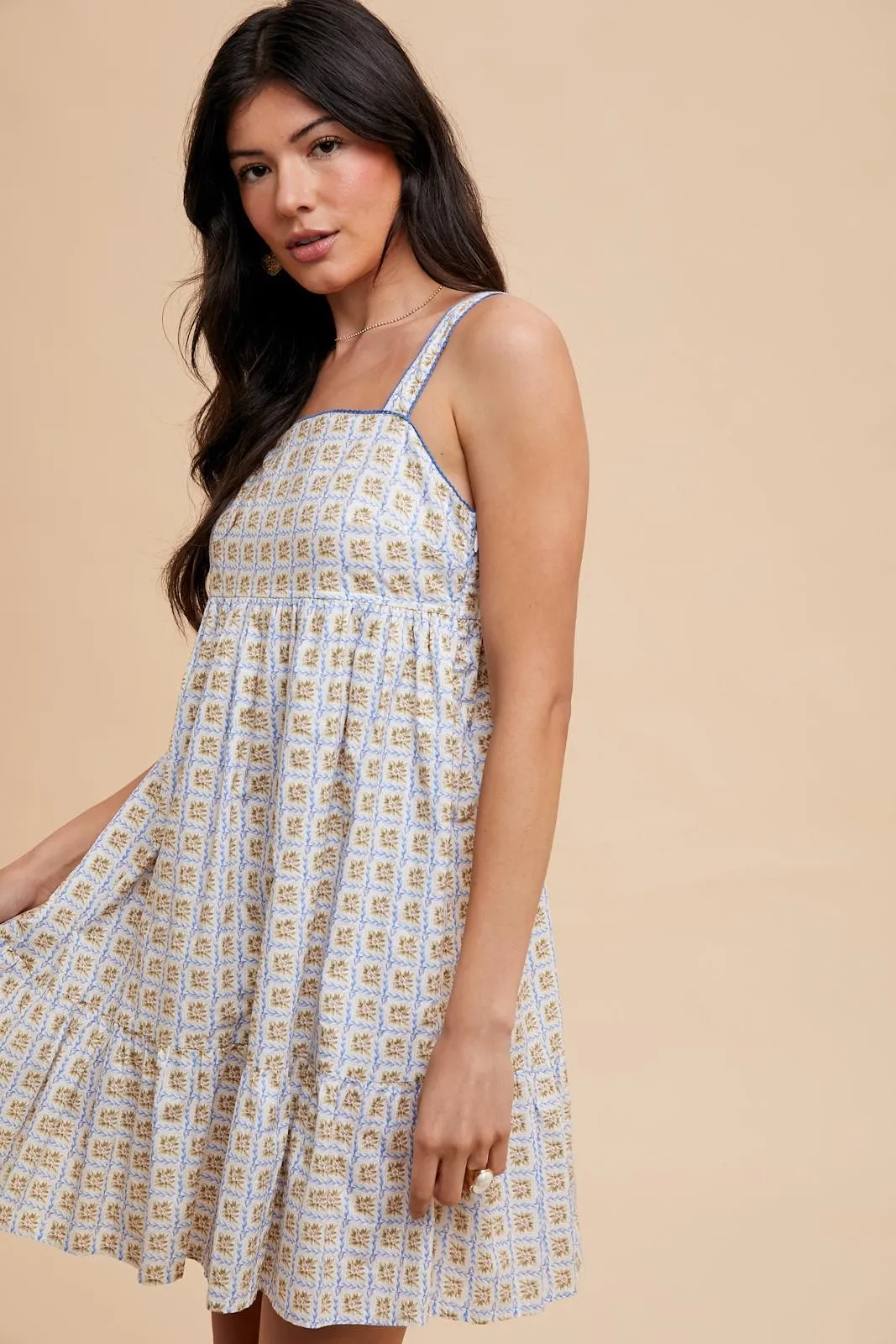 Blue Floral Print Sleeveless Ruffle Hem Mini Dress sold by Pinkblush product image thumbnail 3