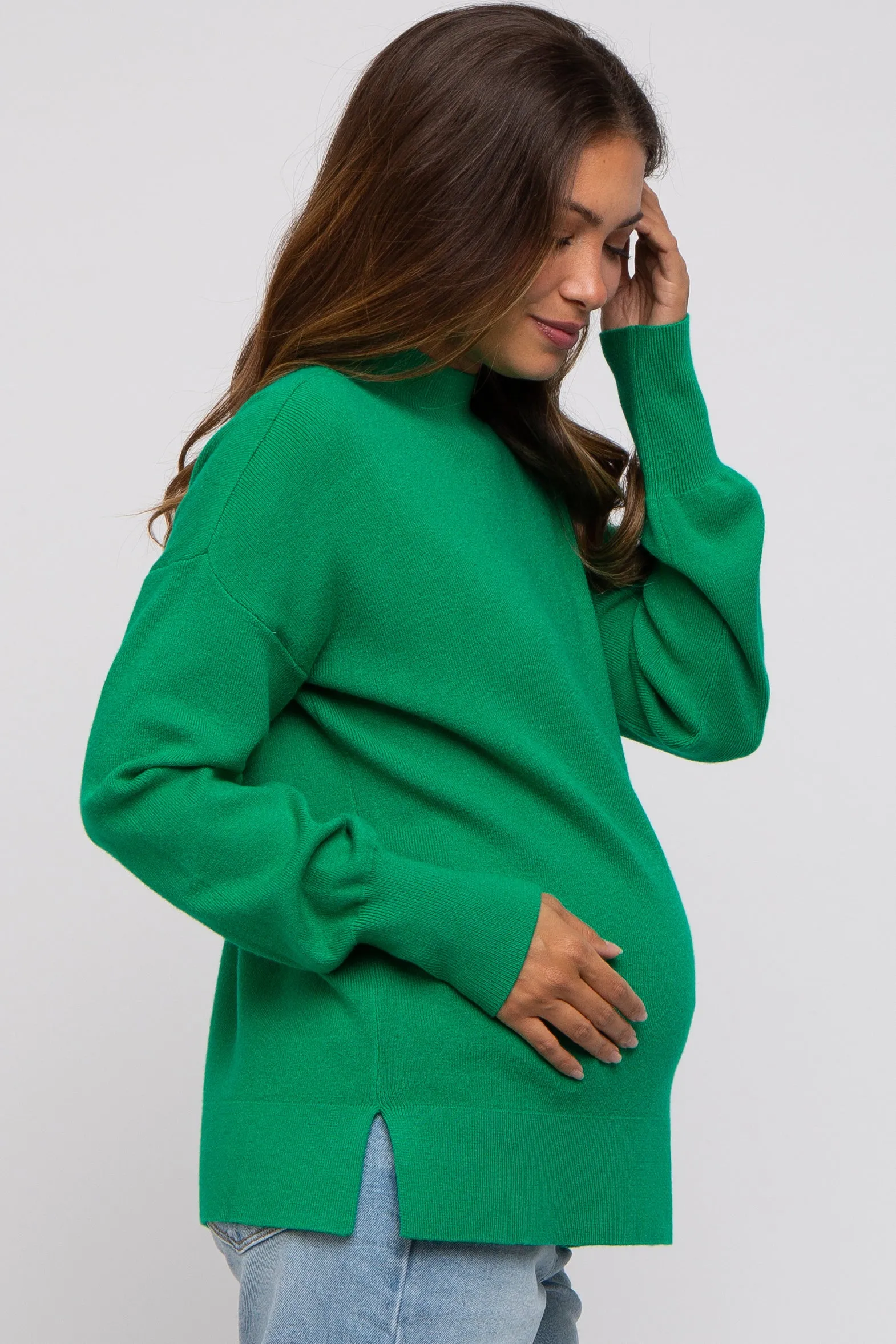 Green Knit Mock Neck Maternity Long Sleeve Top sold by Pinkblush product image thumbnail 2