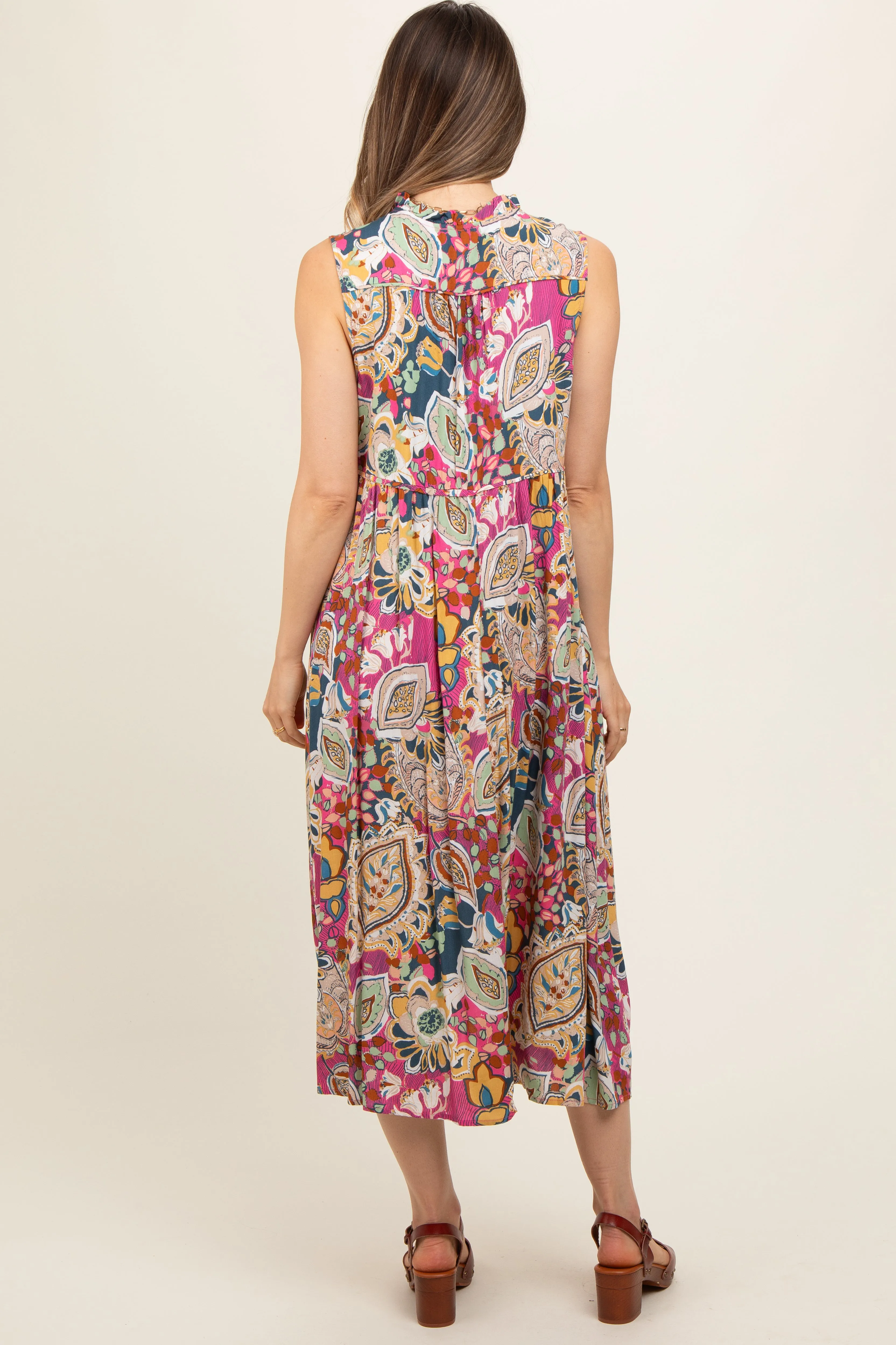 Pink Floral Paisley Mock Neck Maternity Midi Dress sold by Pinkblush product image thumbnail 3