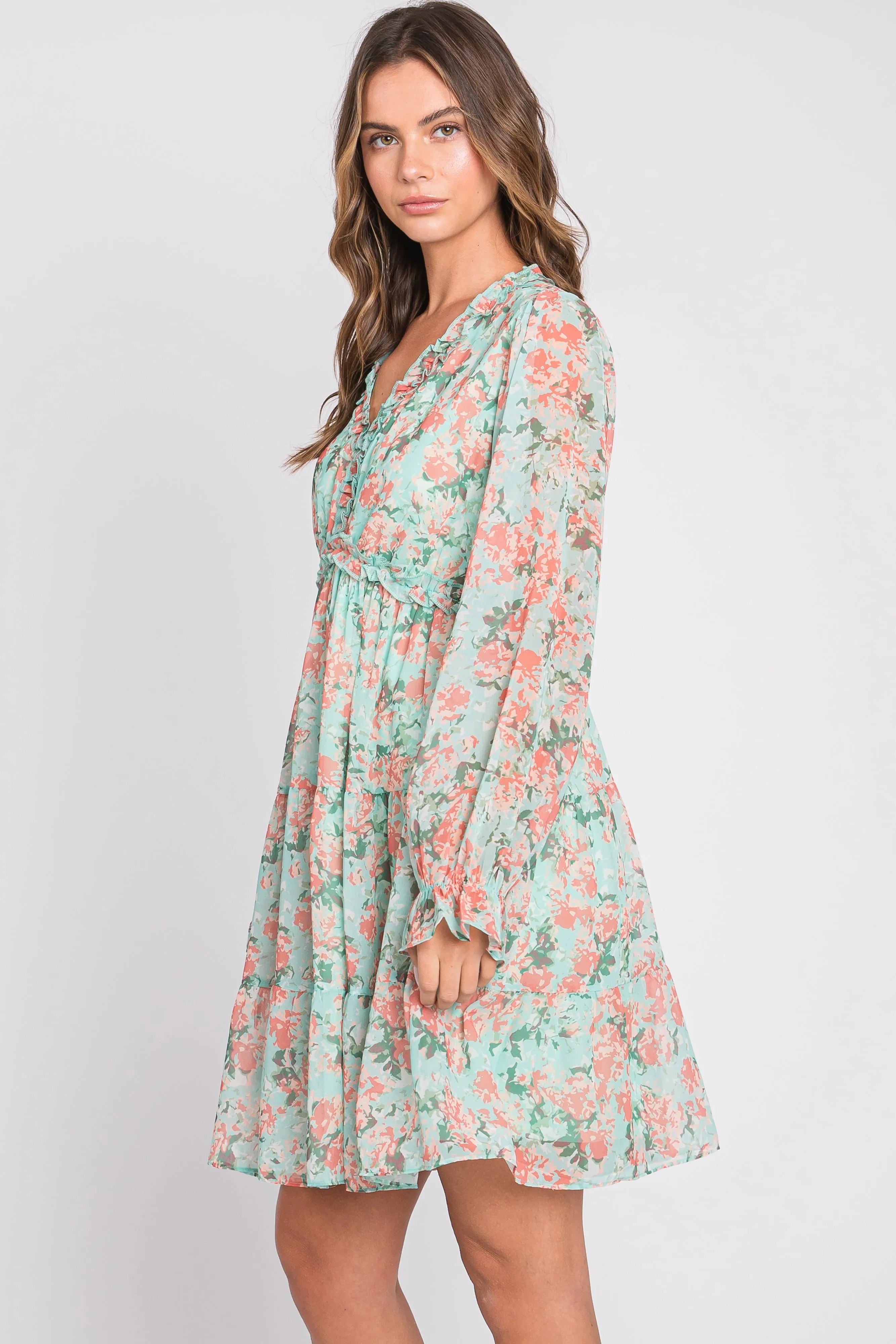 Aqua Floral Ruffle Accent Dress sold by Pinkblush product image thumbnail 3