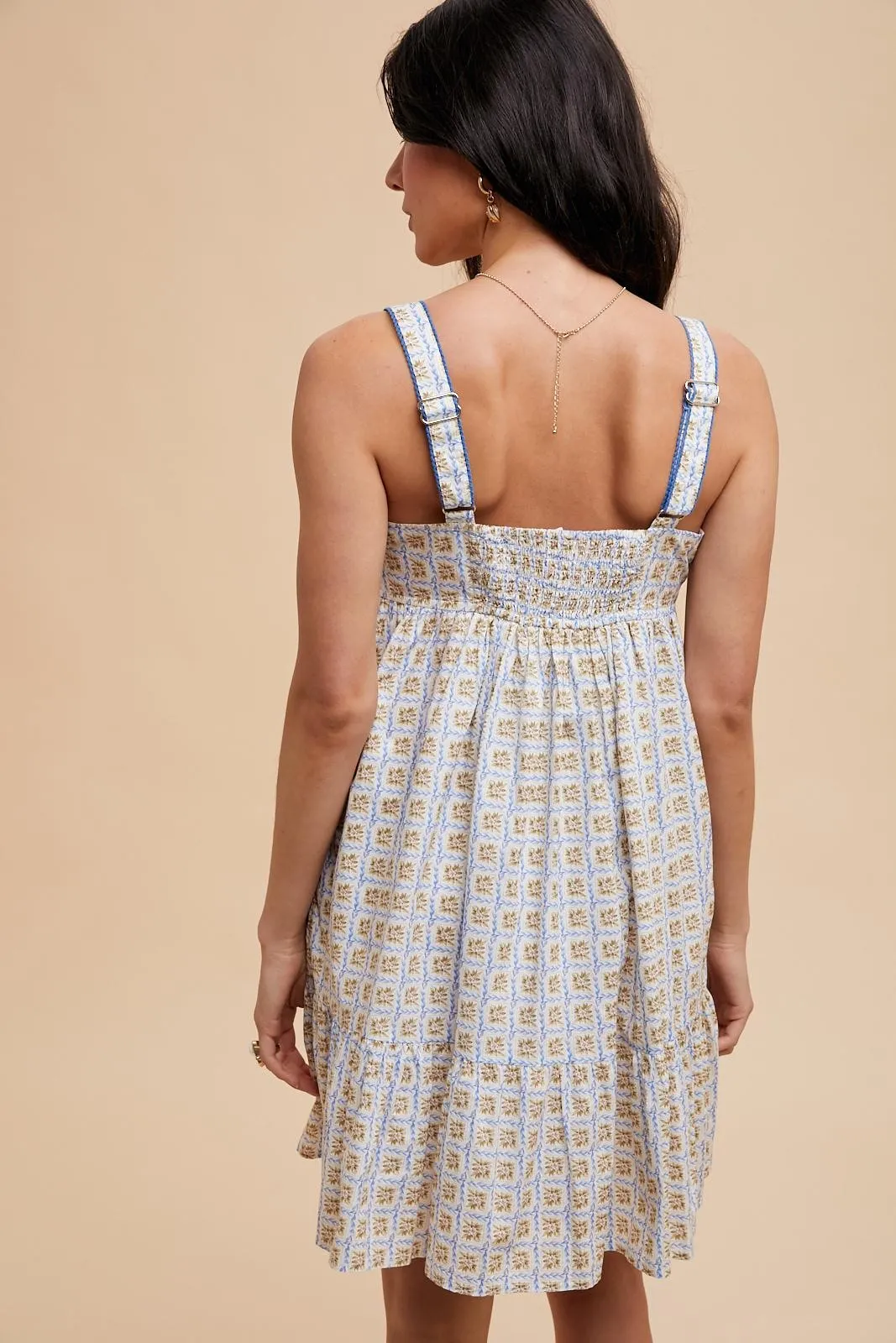 Blue Floral Print Sleeveless Ruffle Hem Mini Dress sold by Pinkblush product image thumbnail 4