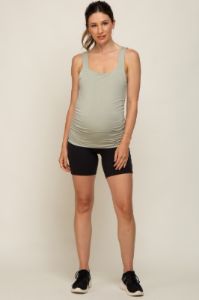 Light Olive Square Neck Ruched Sides Maternity Top sold by Pinkblush