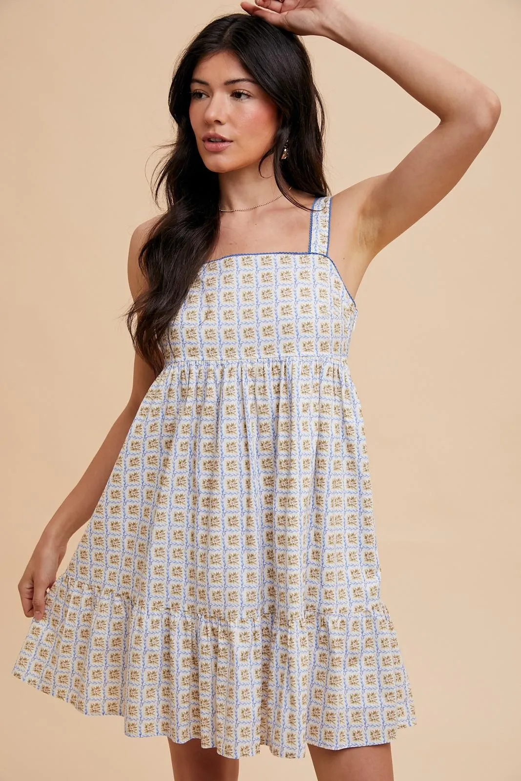 Blue Floral Print Sleeveless Ruffle Hem Mini Dress sold by Pinkblush