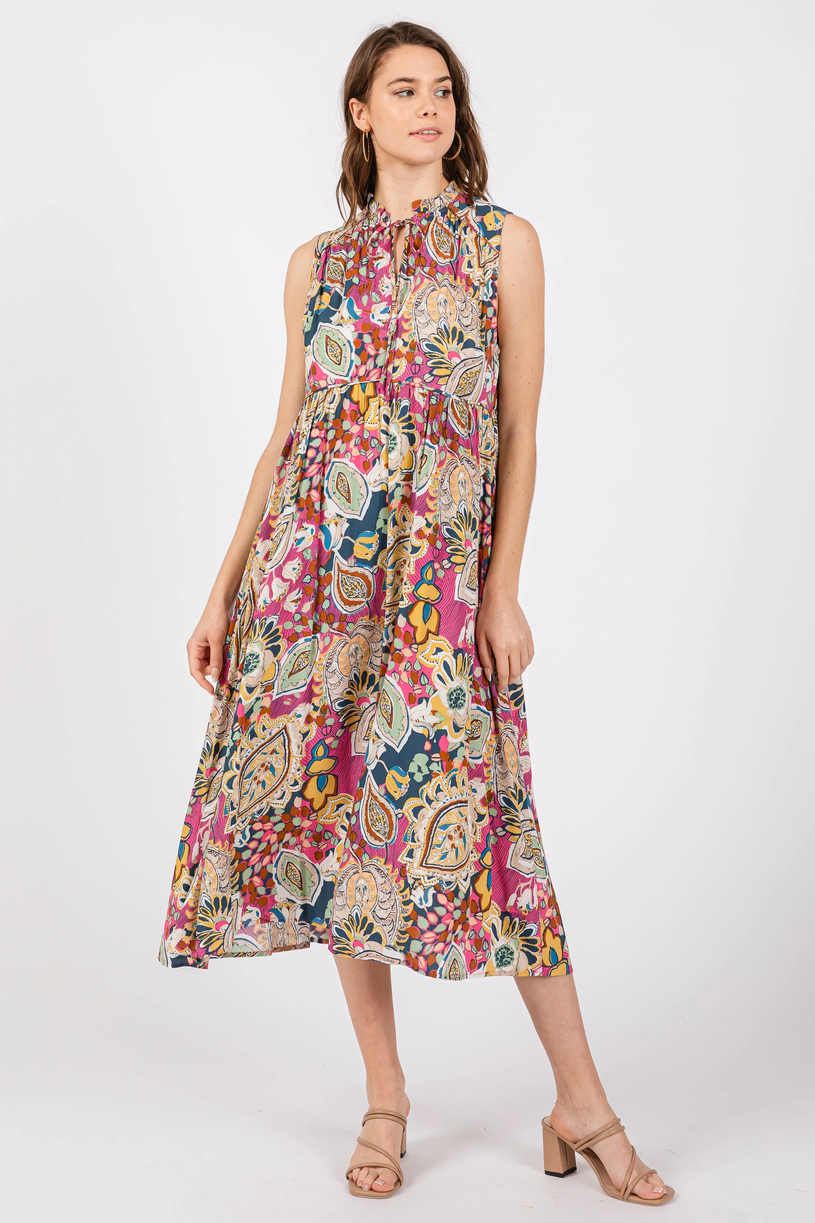 Pink Floral Paisley Mock Neck Maternity Midi Dress sold by Pinkblush product image thumbnail 4