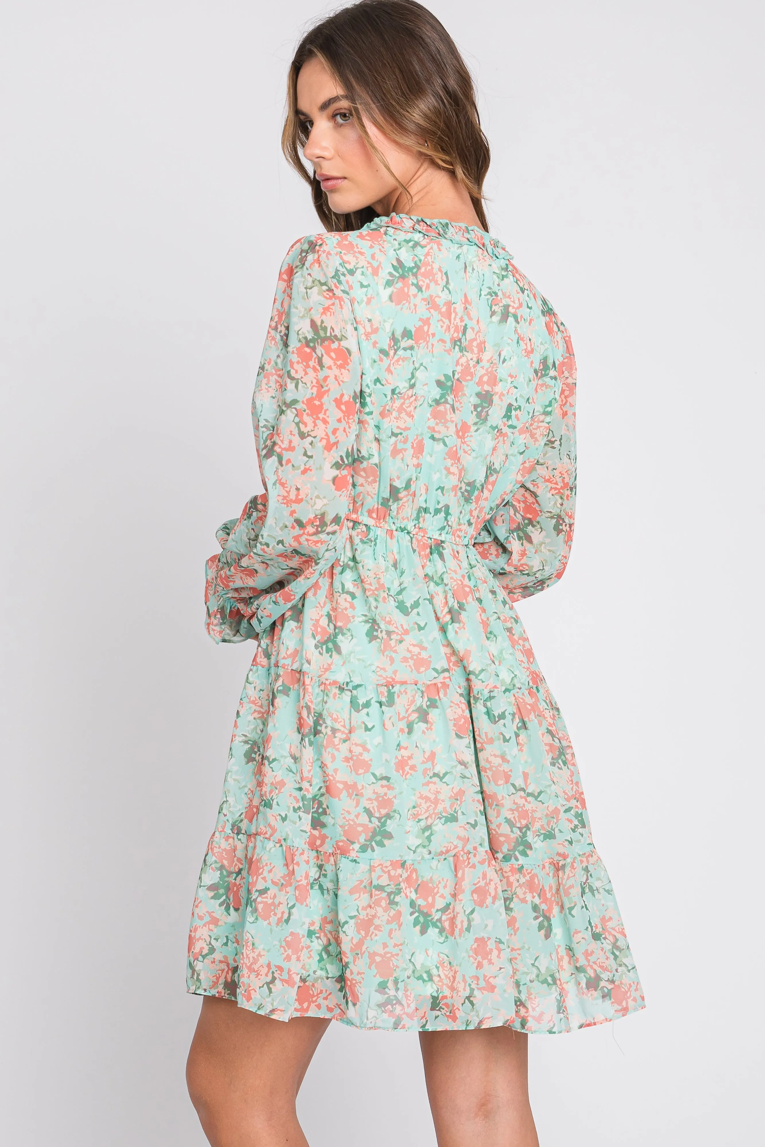 Aqua Floral Ruffle Accent Dress sold by Pinkblush product image thumbnail 4