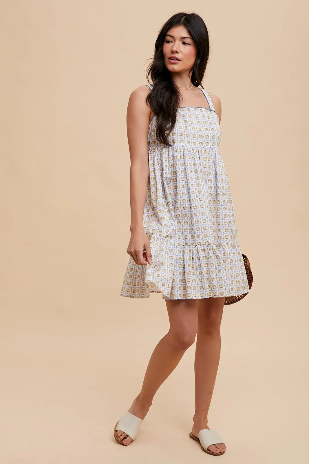 Blue Floral Print Sleeveless Ruffle Hem Mini Dress sold by Pinkblush product image thumbnail 5