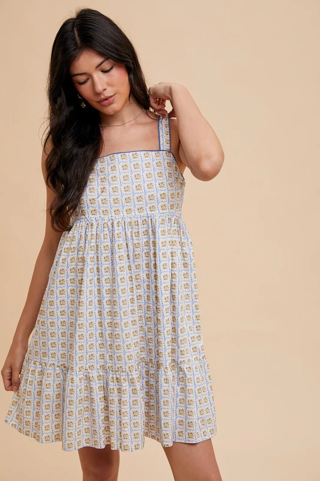 Blue Floral Print Sleeveless Ruffle Hem Mini Dress sold by Pinkblush product image thumbnail 2