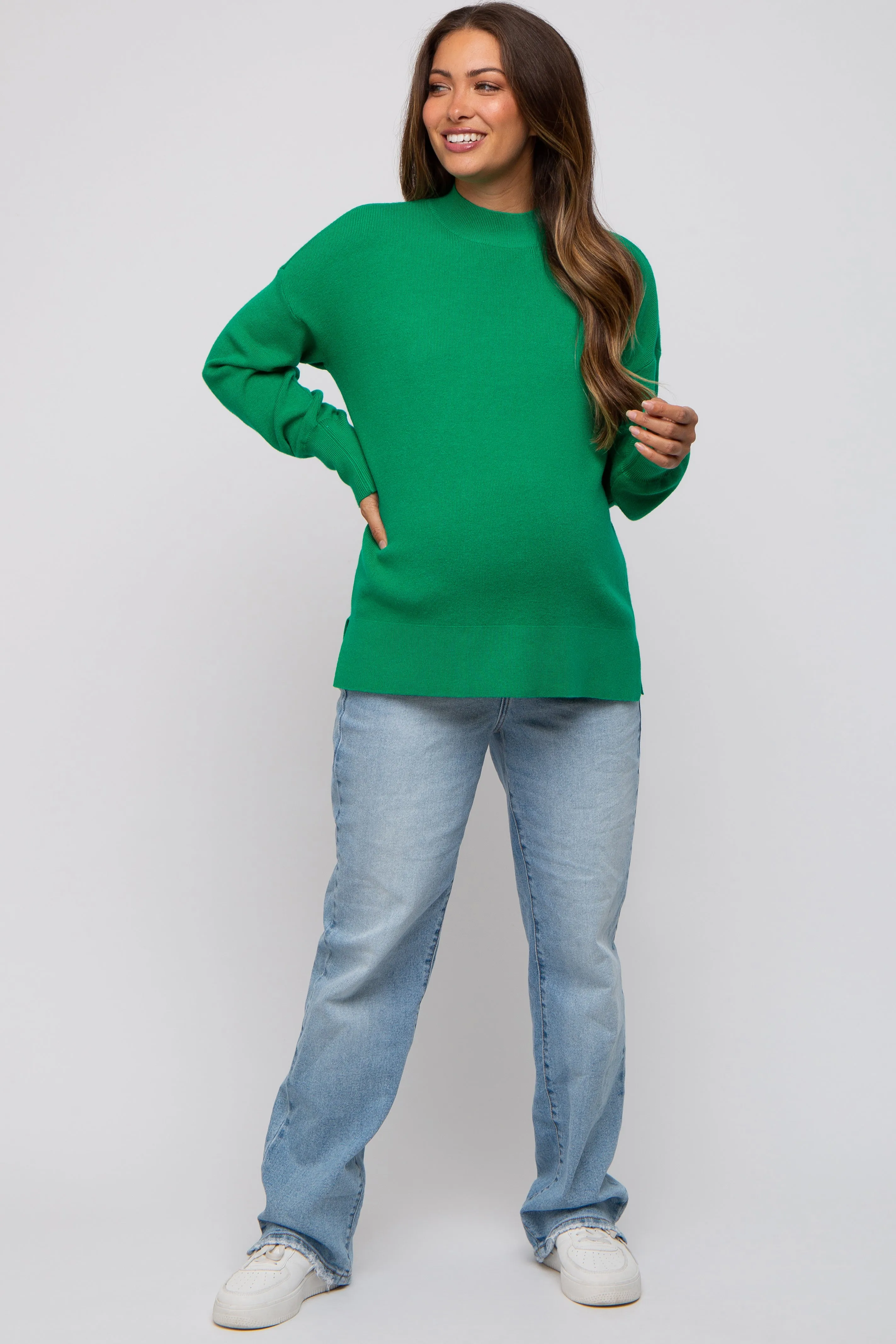 Green Knit Mock Neck Maternity Long Sleeve Top sold by Pinkblush product image thumbnail 4