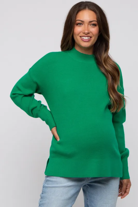 Green Knit Mock Neck Maternity Long Sleeve Top sold by Pinkblush