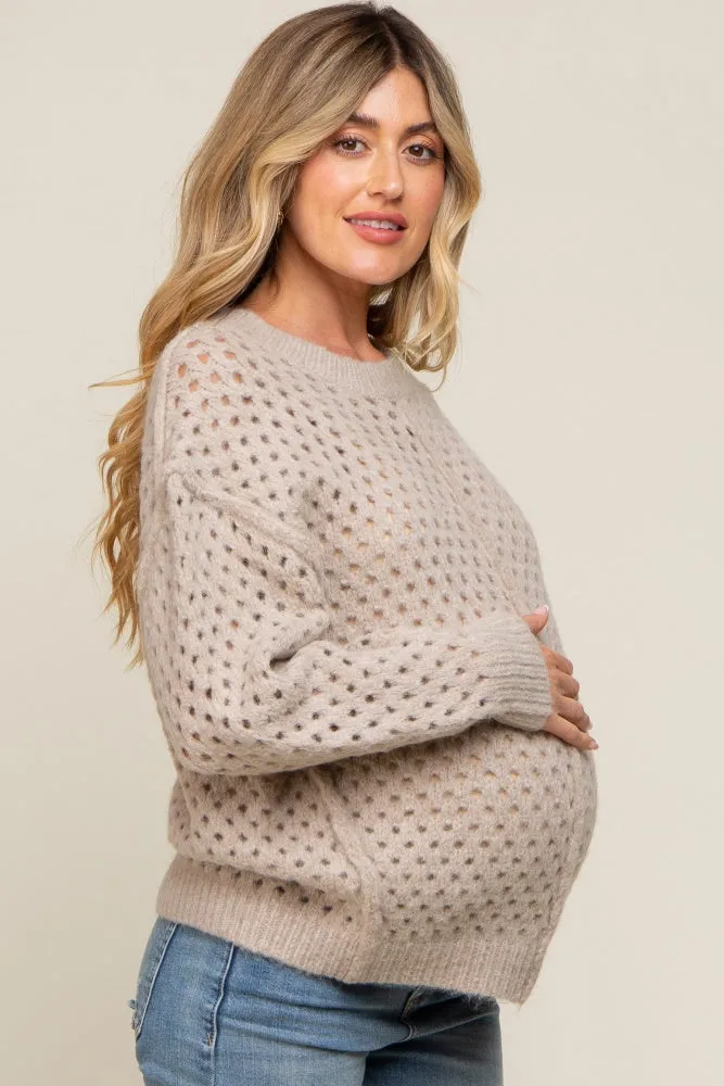 Taupe Open Chunky Knit Maternity Sweater sold by Pinkblush product image thumbnail 2