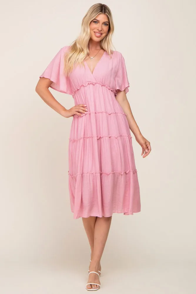 Pink Ruffle Tiered V-Neck Midi Dress sold by Pinkblush product image thumbnail 5