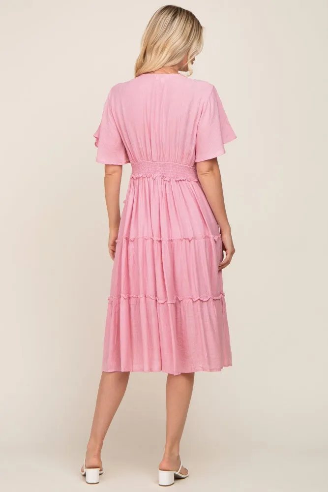 Pink Ruffle Tiered V-Neck Midi Dress sold by Pinkblush product image thumbnail 3