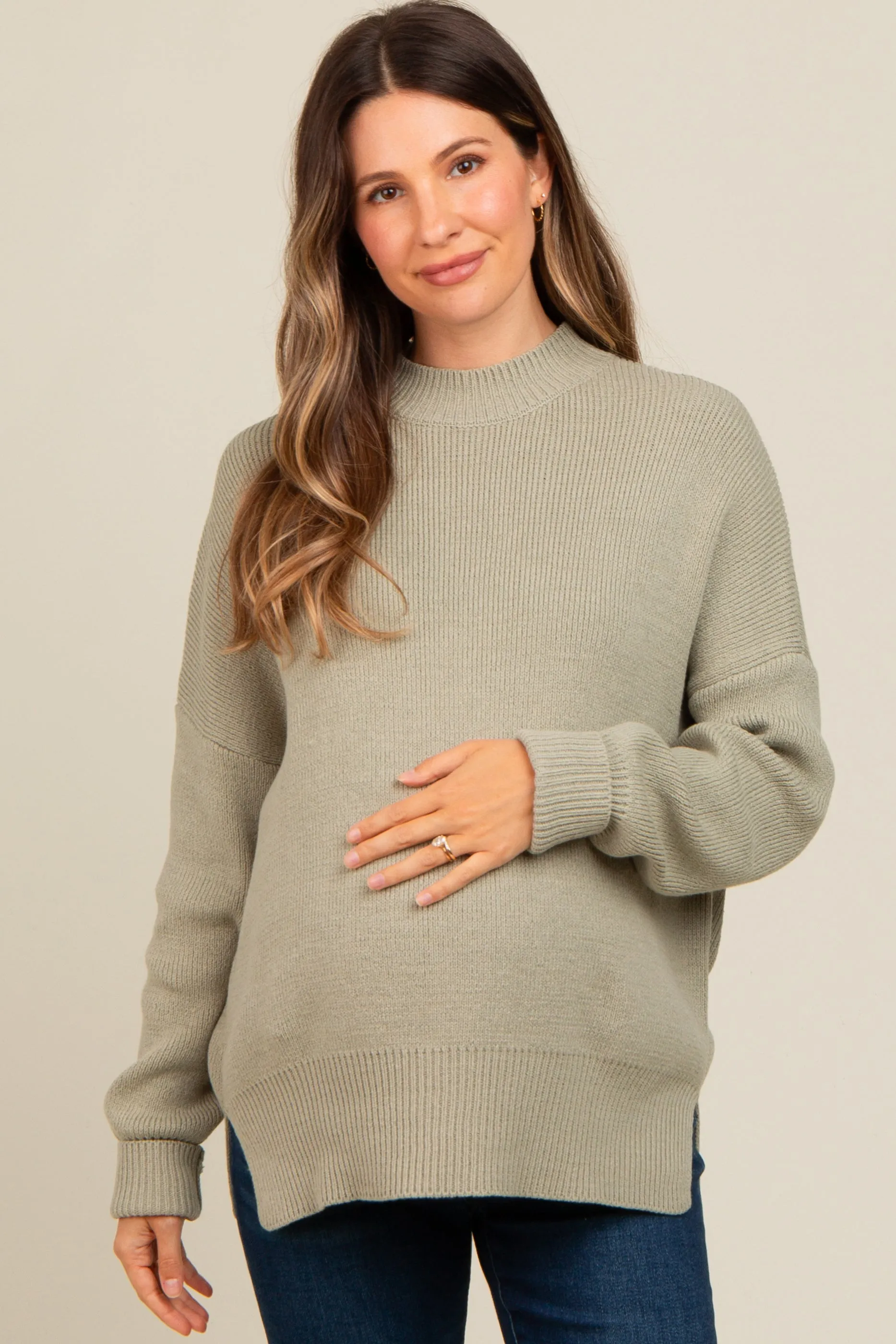 Light Olive Mock Neck Basic Maternity Sweater sold by Pinkblush product image thumbnail 2