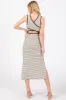 Cream Striped Cutout Cross Back Side Slit Midi Dress sold by Pinkblush