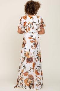 White Floral Chiffon Wrap Front Short Sleeve Maxi Dress sold by Pinkblush