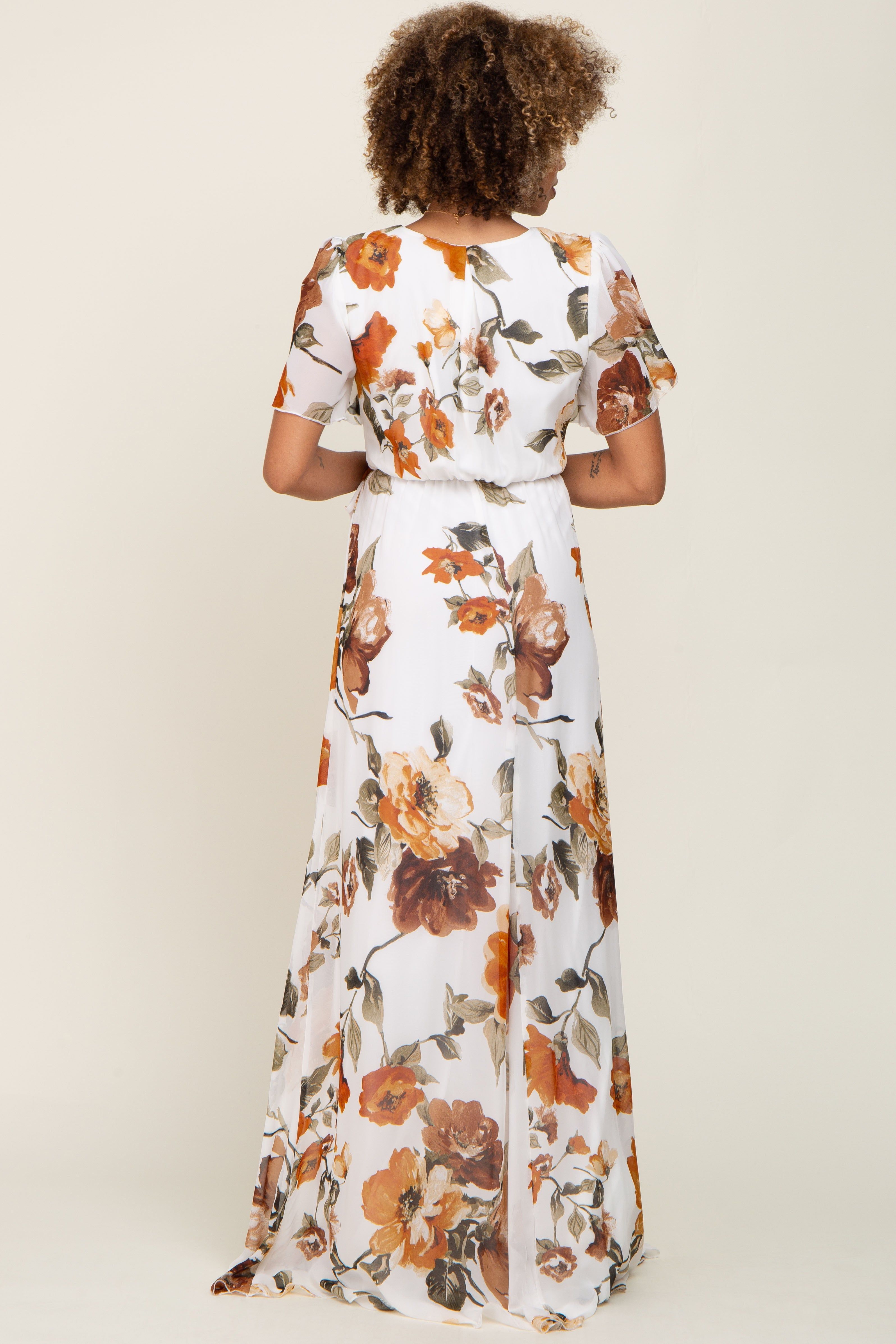 White Floral Chiffon Wrap Front Short Sleeve Maxi Dress sold by Pinkblush product image thumbnail 3
