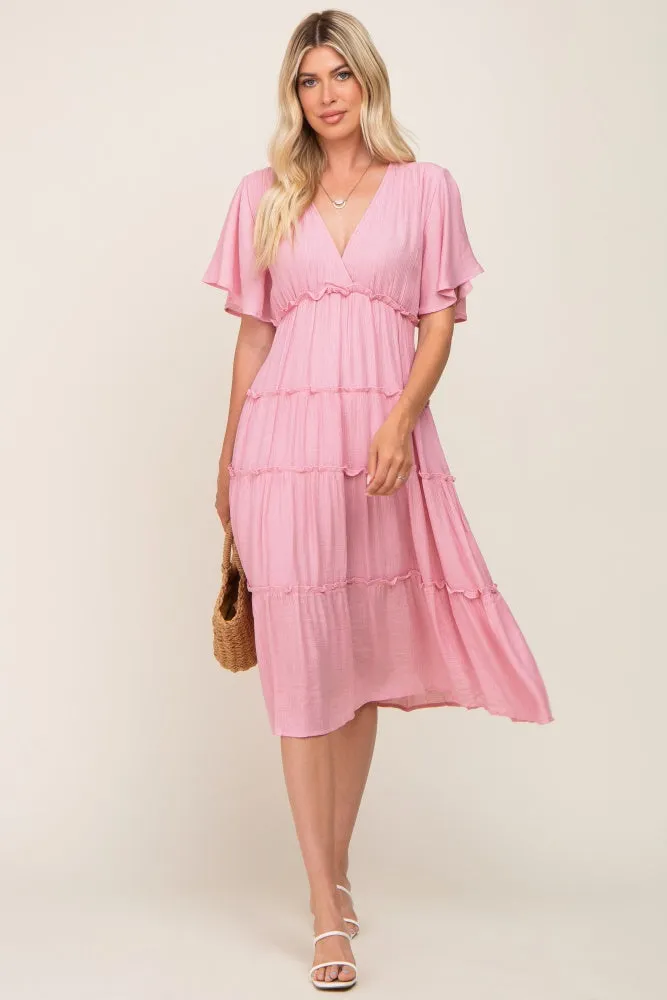 Pink Ruffle Tiered V-Neck Midi Dress sold by Pinkblush product image thumbnail 4