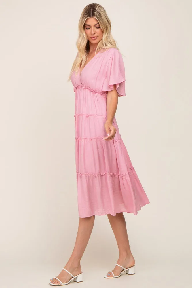 Pink Ruffle Tiered V-Neck Midi Dress sold by Pinkblush product image thumbnail 2