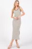 Cream Striped Cutout Cross Back Side Slit Midi Dress sold by Pinkblush