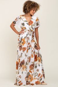 White Floral Chiffon Wrap Front Short Sleeve Maxi Dress sold by Pinkblush