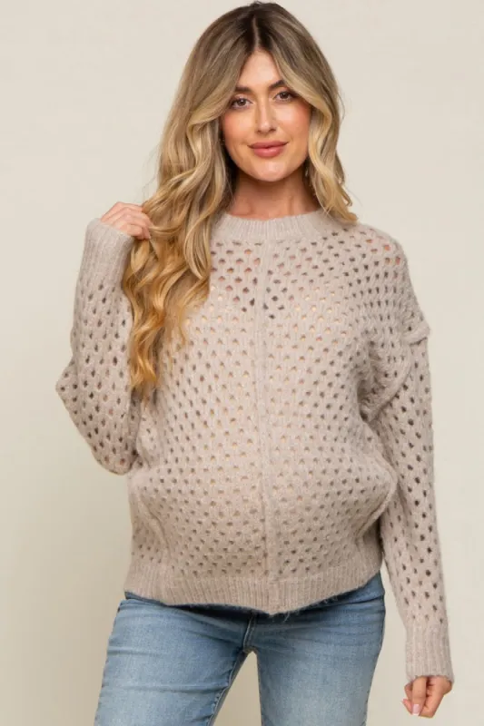 Taupe Open Chunky Knit Maternity Sweater sold by Pinkblush