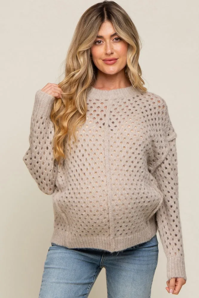Taupe Open Chunky Knit Maternity Sweater sold by Pinkblush