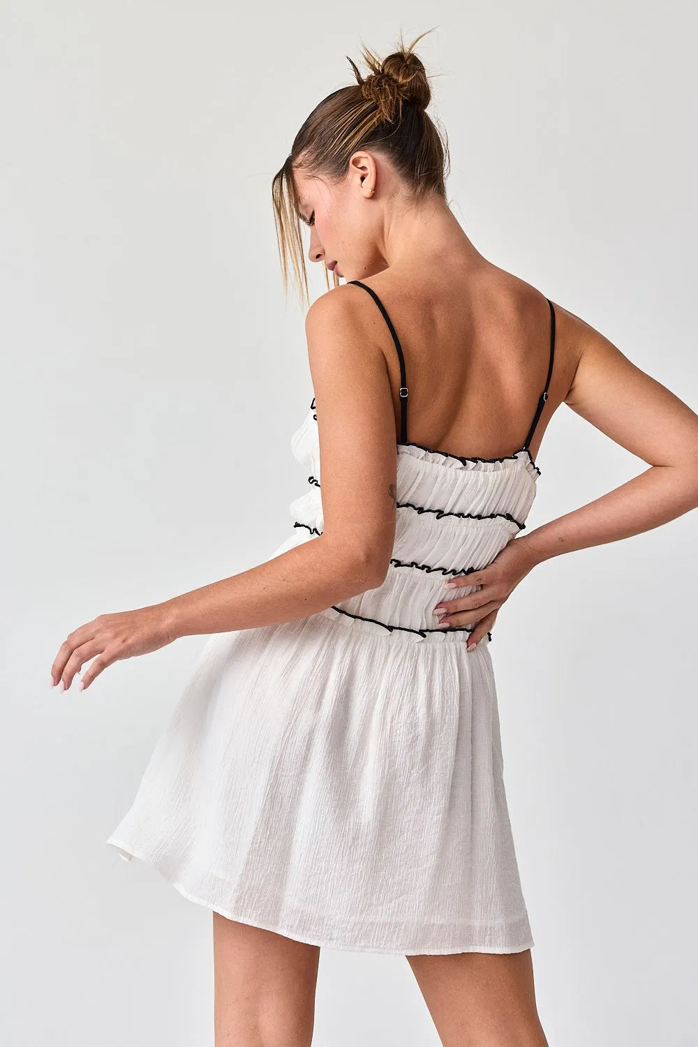 White Contrast Tie-Front Ruffled Mini Dress sold by Pinkblush product image thumbnail 3