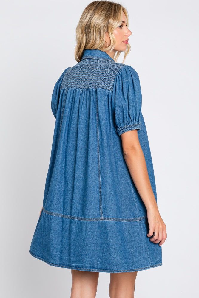 Blue Denim Smocked Button Up Dress sold by Pinkblush product image thumbnail 3
