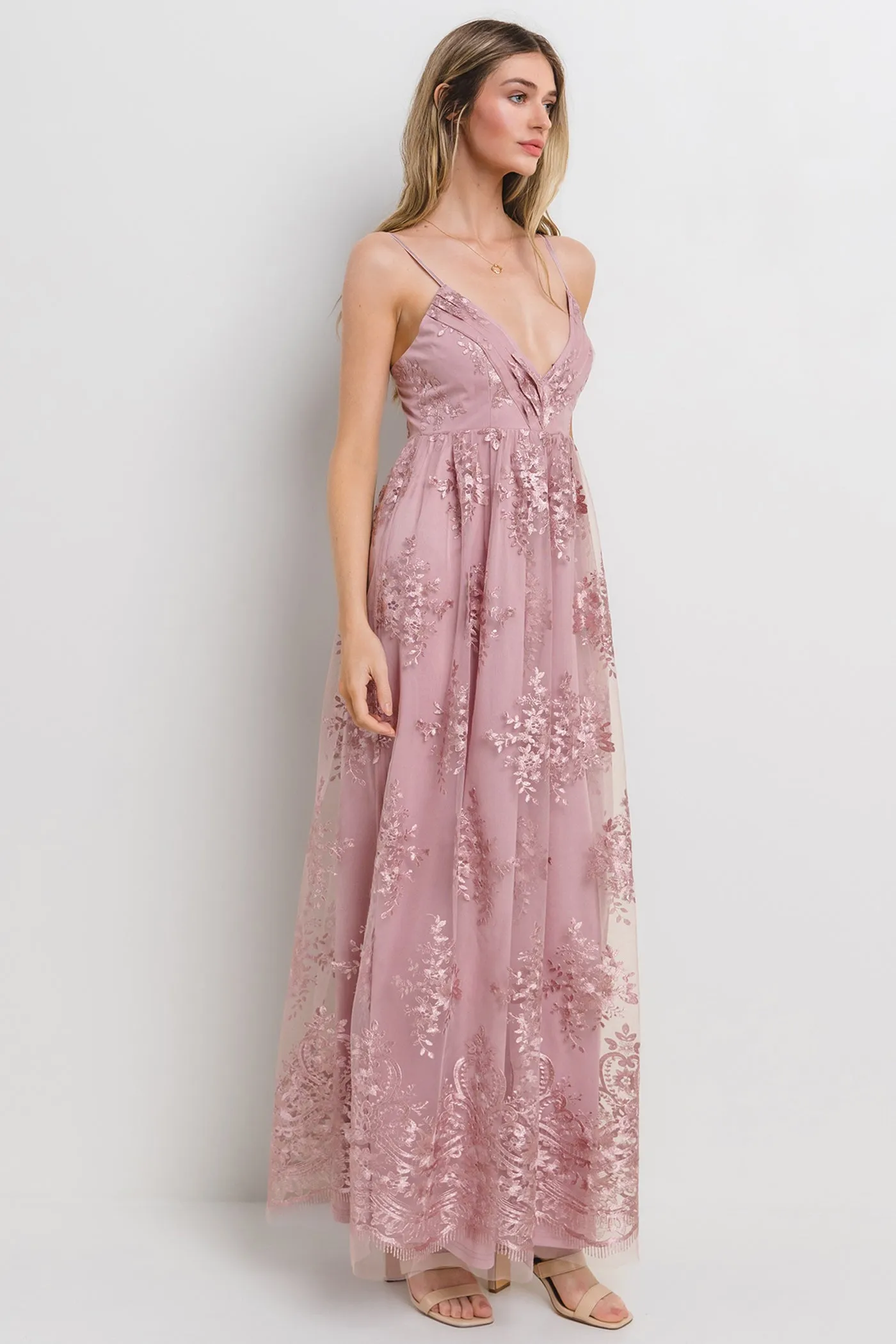 Mauve Floral Lace Overlay Maxi Dress sold by Pinkblush product image thumbnail 2