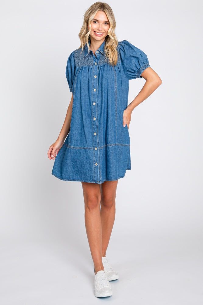 Blue Denim Smocked Button Up Dress sold by Pinkblush product image thumbnail 4