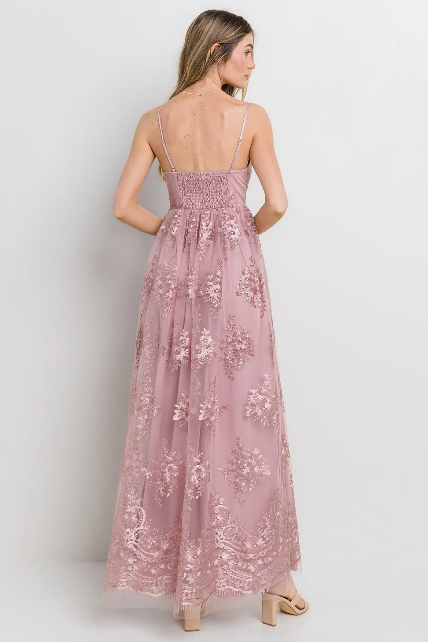 Mauve Floral Lace Overlay Maxi Dress sold by Pinkblush product image thumbnail 4