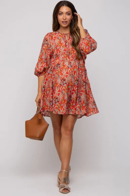 Orange Floral 3/4 Sleeve Maternity Dress sold by Pinkblush