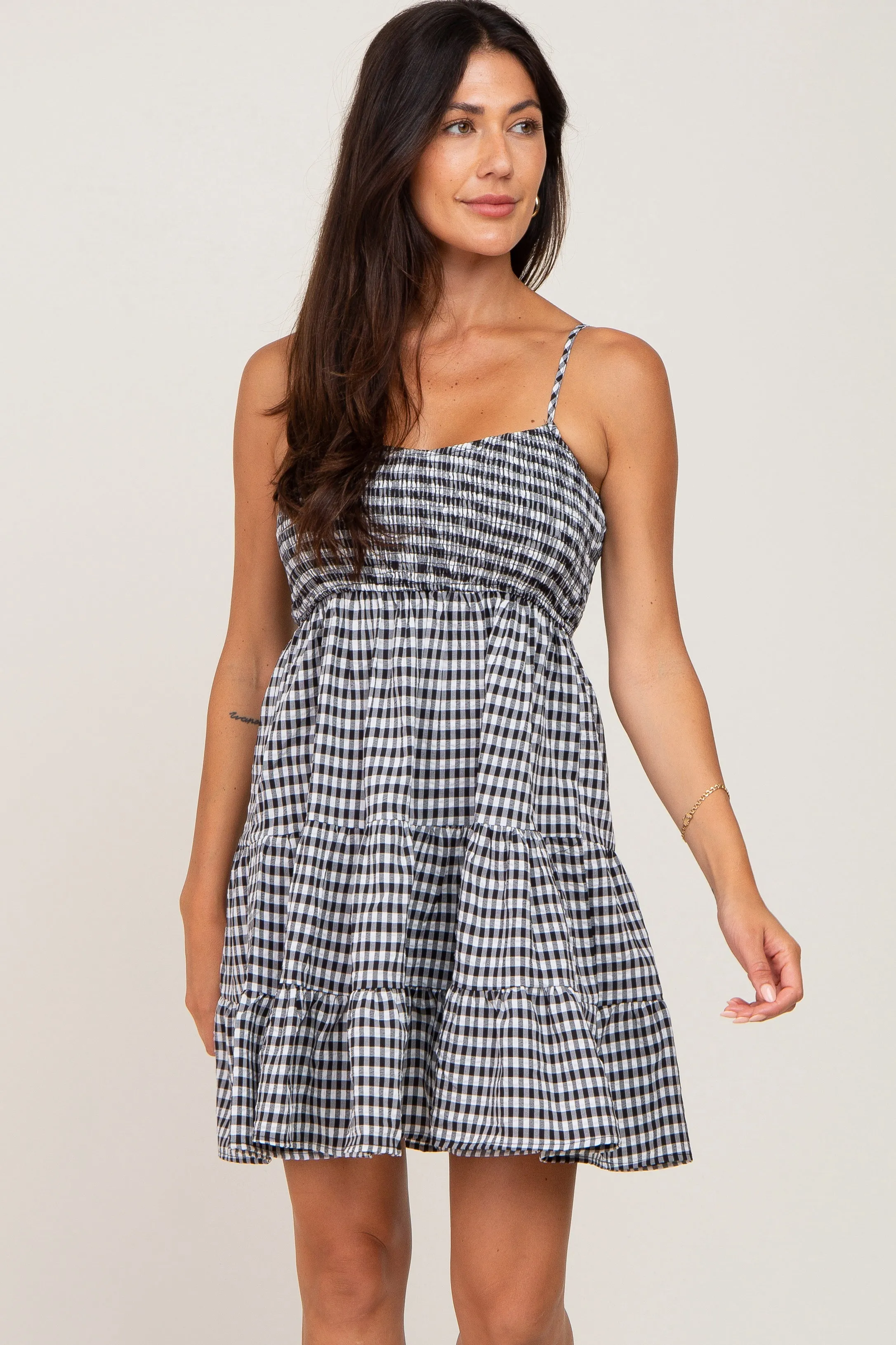 Black Gingham Tiered Dress sold by Pinkblush