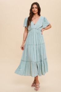 Mint Green Floral Embroidered Tiered Maternity Maxi Dress sold by Pinkblush