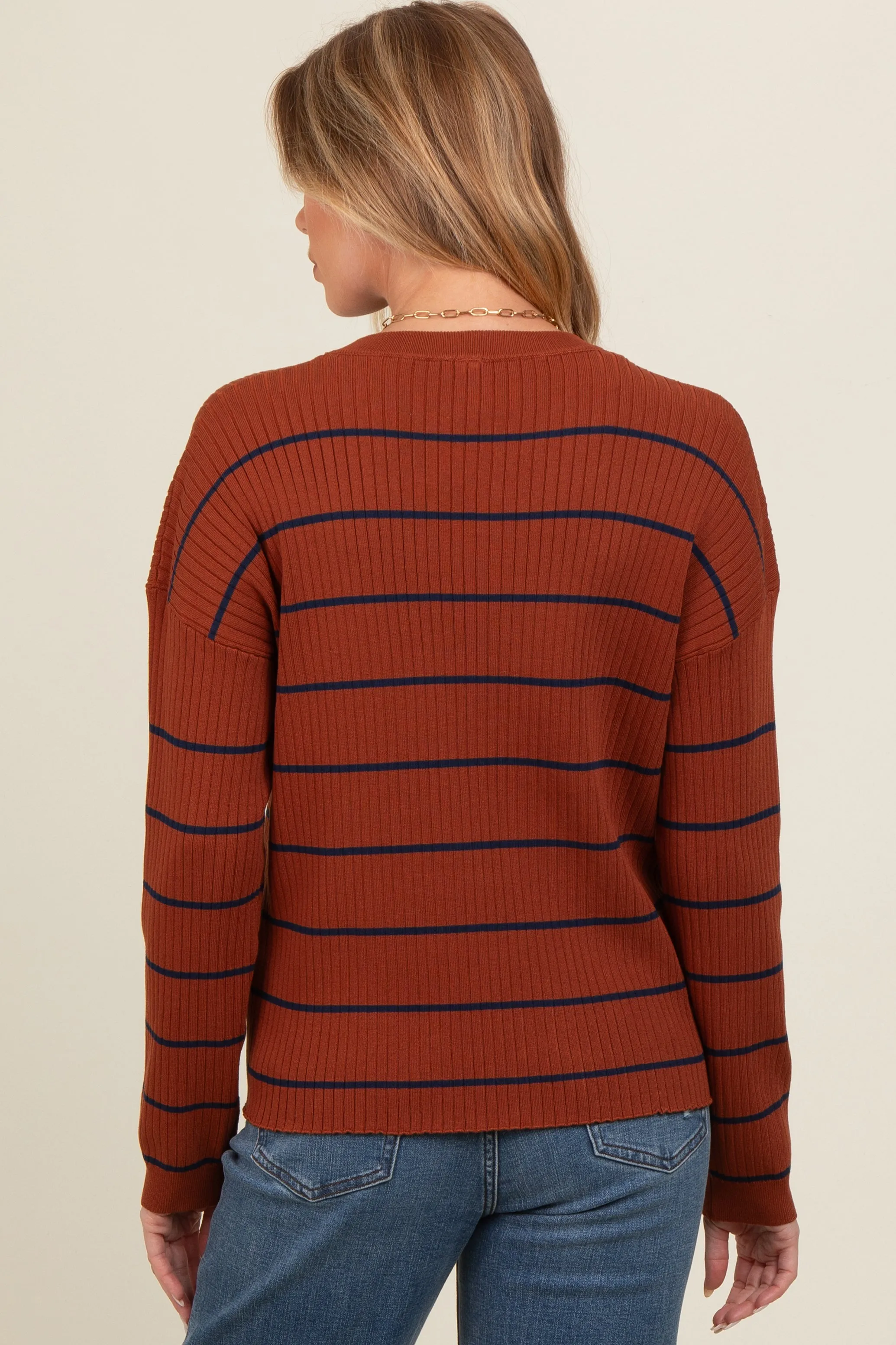 Rust Striped Ribbed Knit Long Sleeve Maternity Top sold by Pinkblush product image thumbnail 3