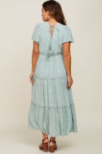 Mint Green Floral Embroidered Tiered Maternity Maxi Dress sold by Pinkblush
