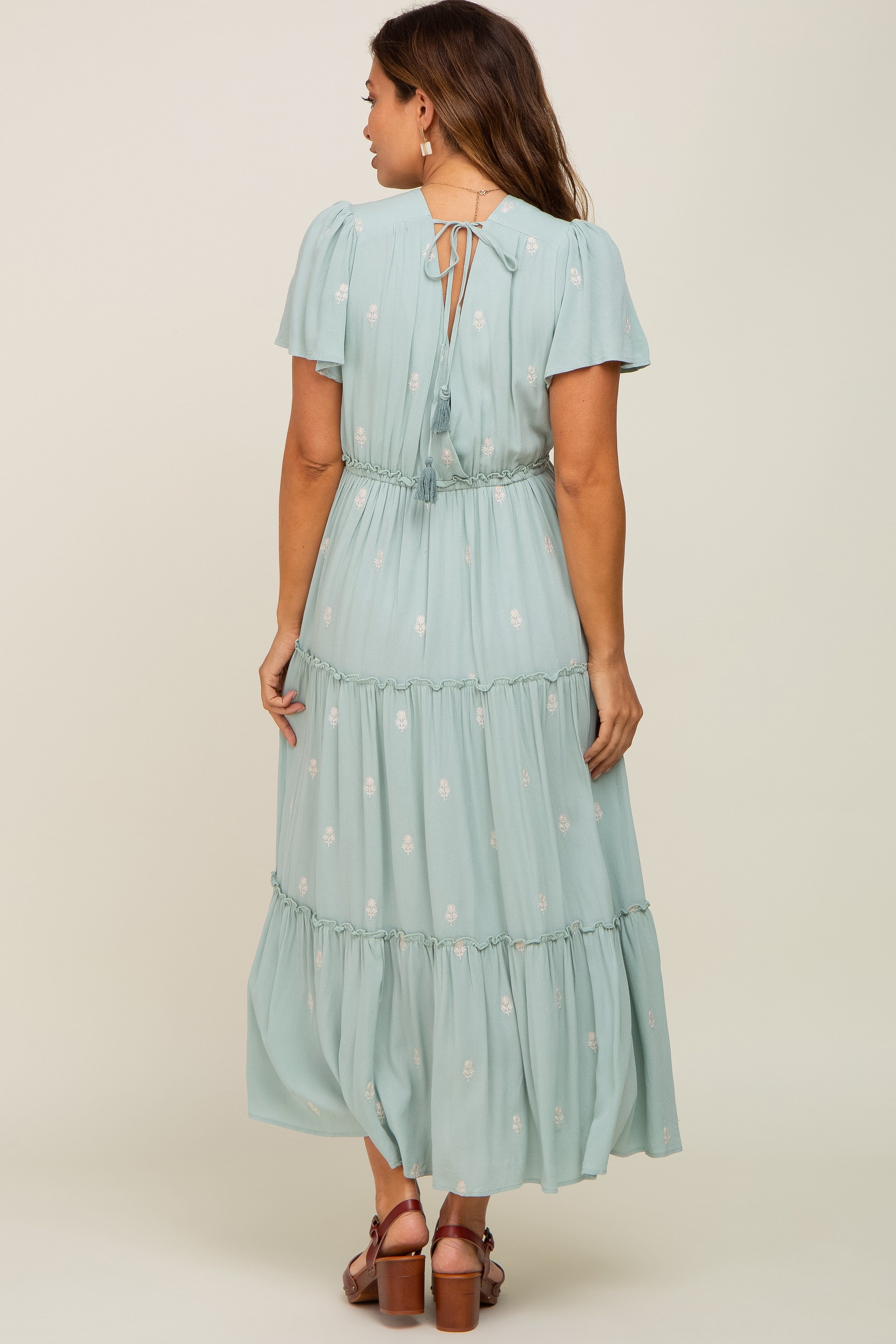 Mint Green Floral Embroidered Tiered Maternity Maxi Dress sold by Pinkblush product image thumbnail 3