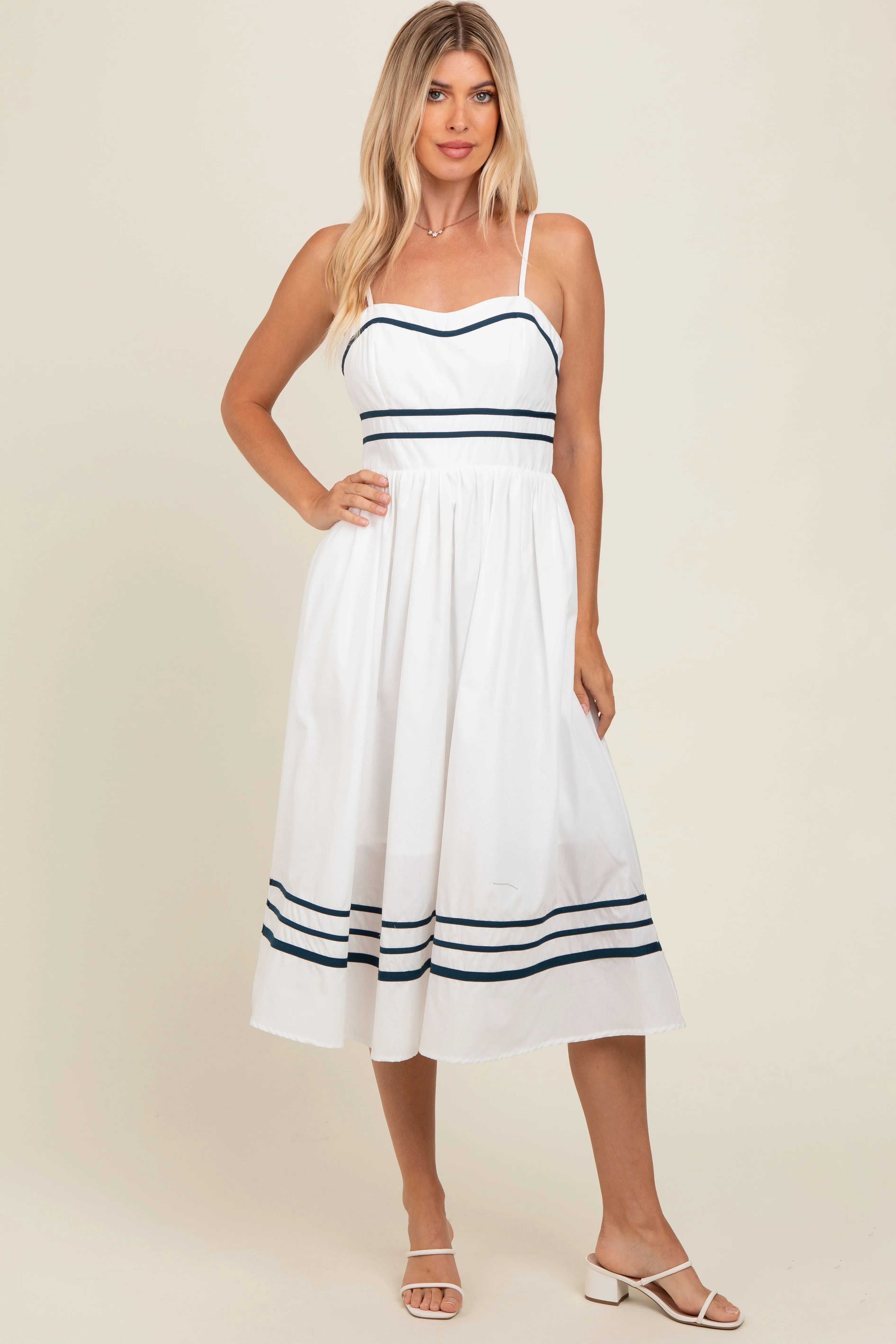 Ivory Contrast Stripe Midi Dress sold by Pinkblush product image thumbnail 2