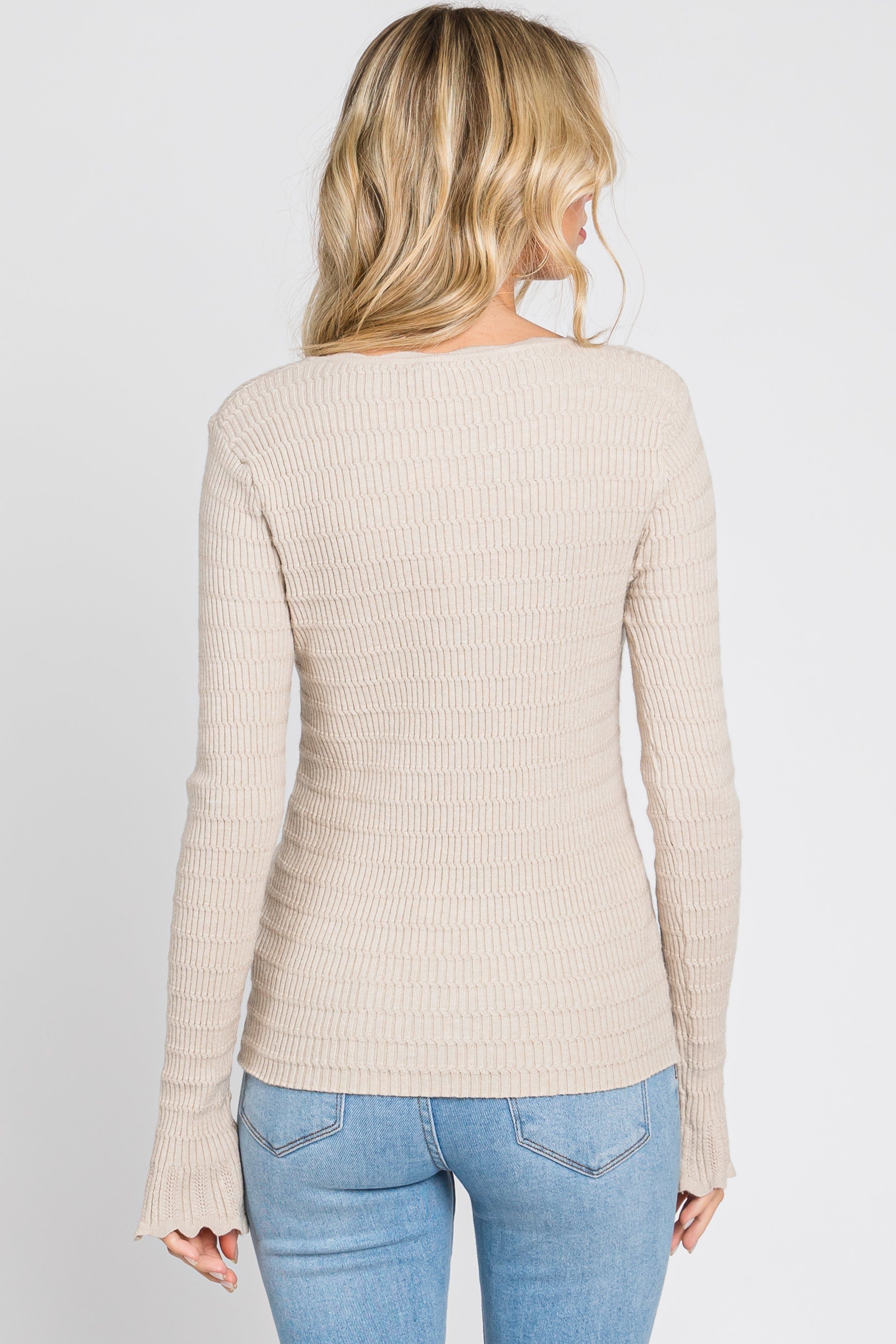 Cream Scalloped Square Neck Textured Sweater sold by Pinkblush product image thumbnail 3
