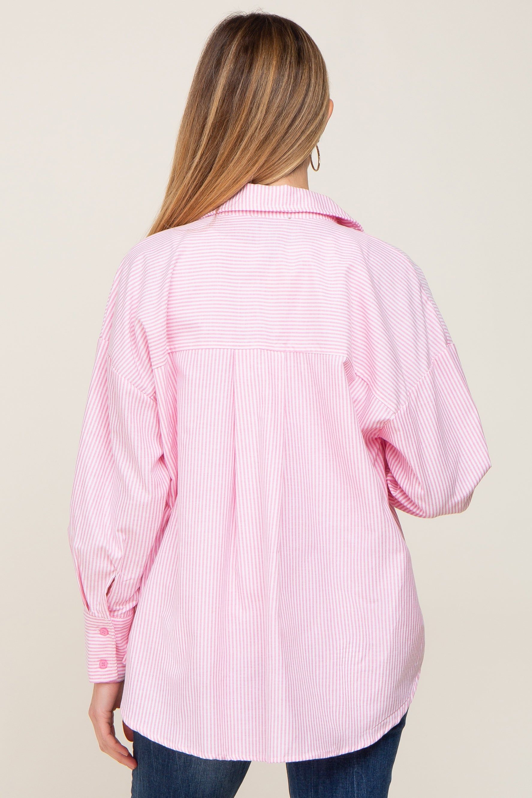 Pink Striped Button Down Front Pocket Maternity Top sold by Pinkblush product image thumbnail 3