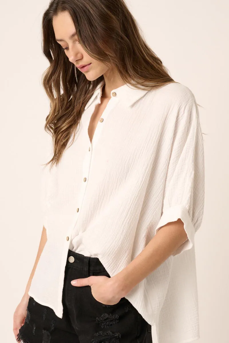 White Button Down Collared Top sold by Pinkblush