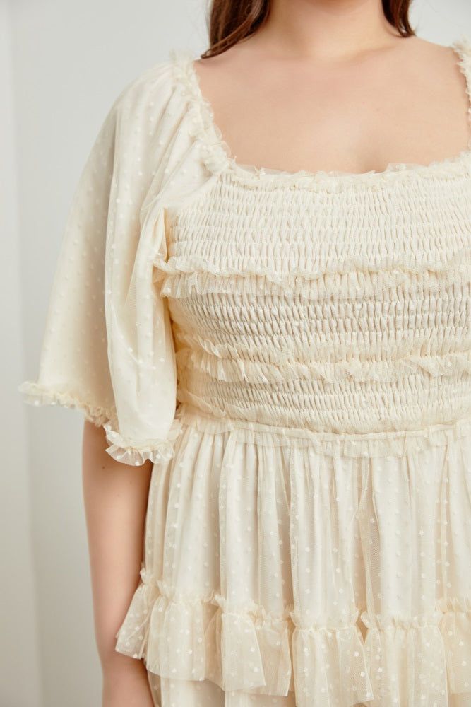 Cream Swiss Dot Smocked Tiered Plus Midi Dress sold by Pinkblush product image thumbnail 4