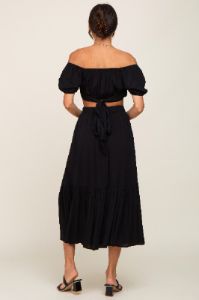 Black Crop Top and Skirt Two Piece Set sold by Pinkblush
