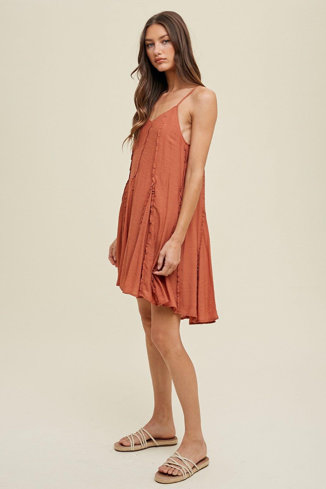 Brick Flared Mini Dress With Ruffle Detail sold by Pinkblush product image thumbnail 3