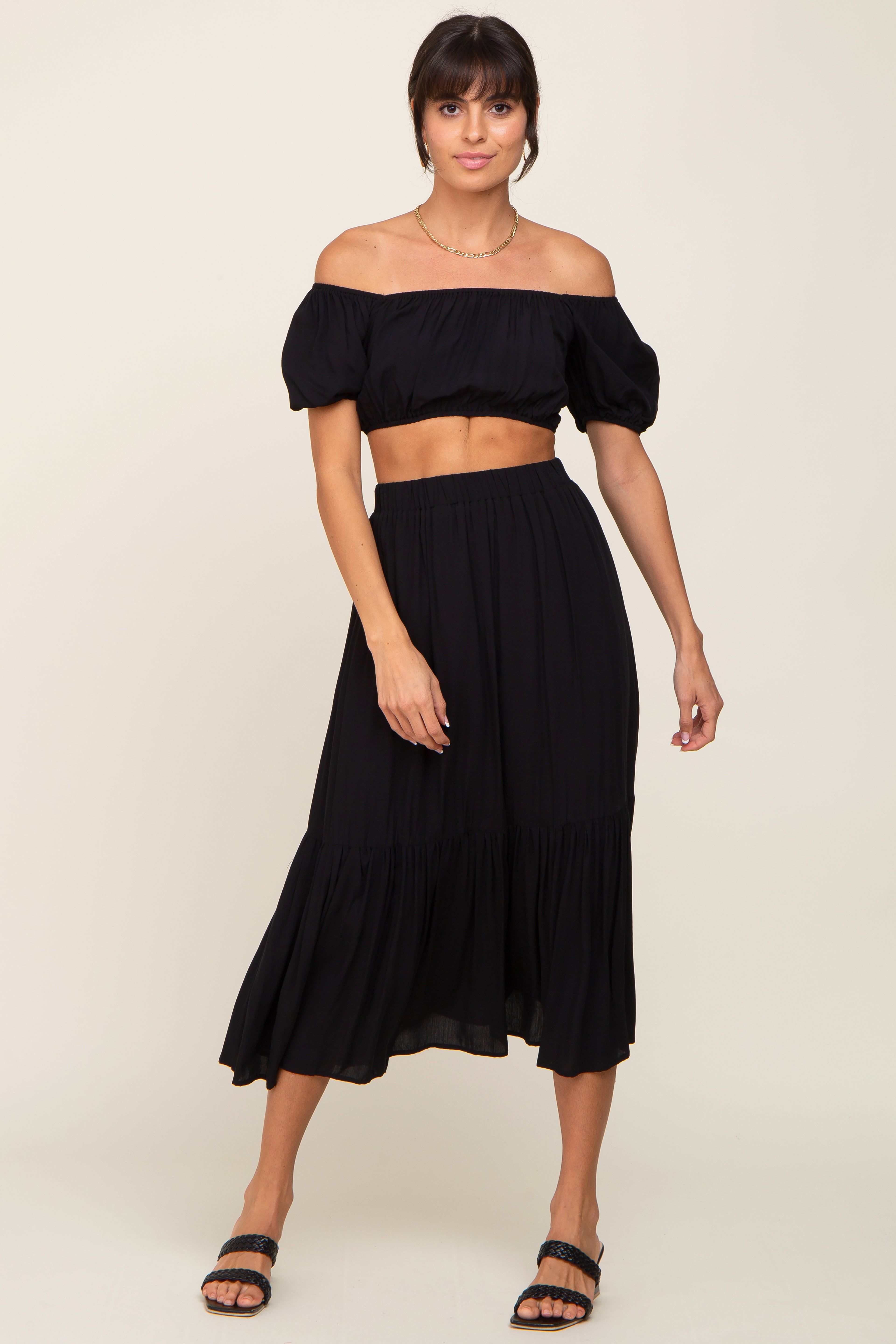 Black Crop Top and Skirt Two Piece Set sold by Pinkblush