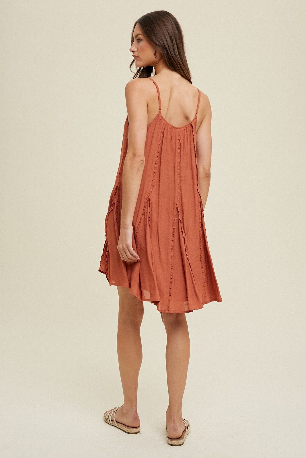 Brick Flared Mini Dress With Ruffle Detail sold by Pinkblush product image thumbnail 4