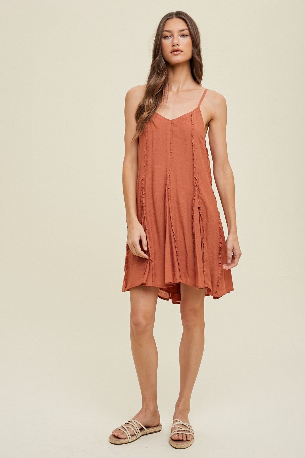 Brick Flared Mini Dress With Ruffle Detail sold by Pinkblush product image thumbnail 2